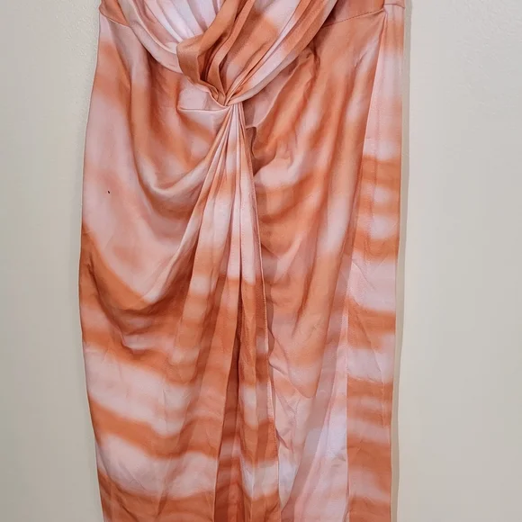 NWT Asos satin bandeau twist from midi dress orange dyed effect print size 8 - Picture 4 of 10